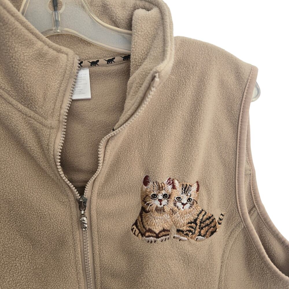 Vintage Kitten Embroidered Vest Women Cat Charm Zipper Pull Indie Women Large
